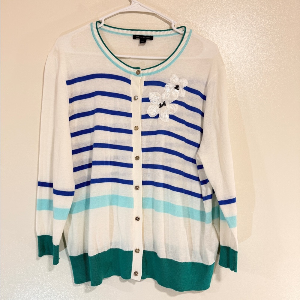tommy hilfiger Stripes Sequin button up cardigan Size XXL Nautical Resort Preppy